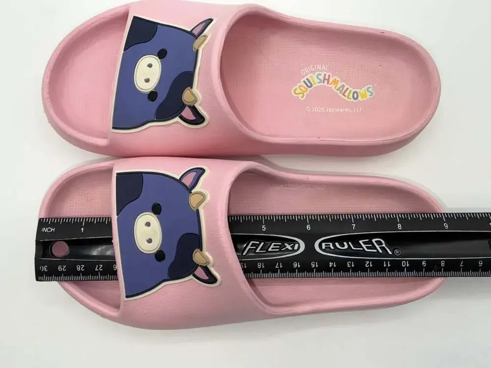 Squishmallows Pink Slide Sandals Size 2/3 Blue Cow Foam Slip-On Jazwares